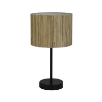 Lampe de table ronde bambou métal E14 37 cm noir...
