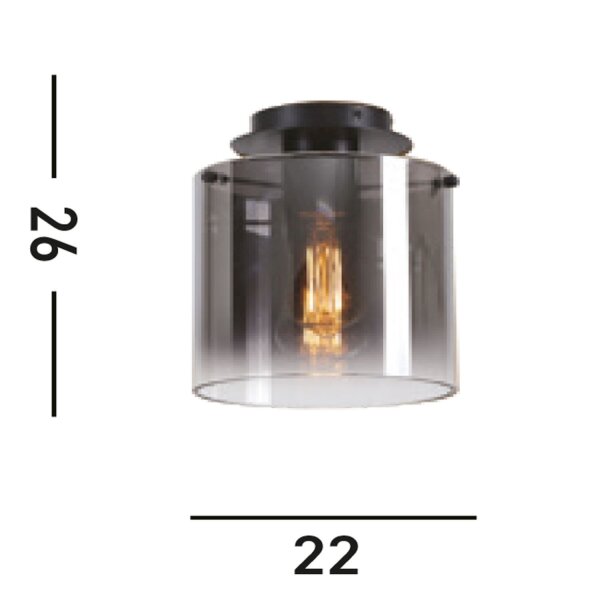 Deckenlampe Glas Metall in Schwarz Rauchgrau B:22 cm
