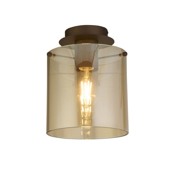 Plafonnier verre métal en moka ambre L:22 cm