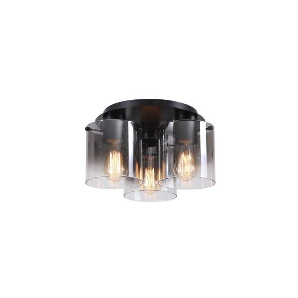 Deckenlampe Glas Metall in Schwarz Rauchgrau 3-flammig