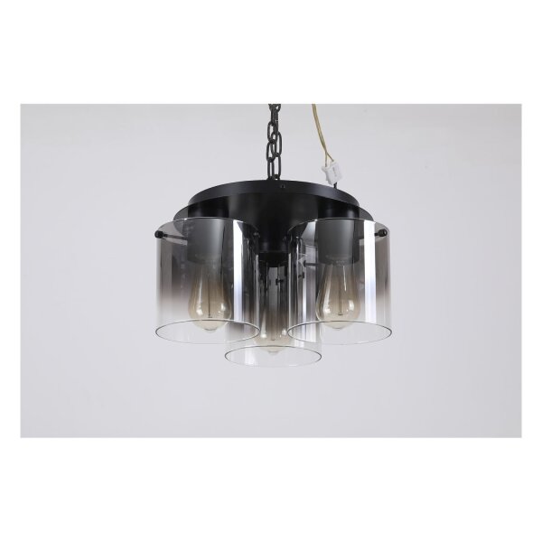 Deckenlampe Glas Metall in Schwarz Rauchgrau 3-flammig