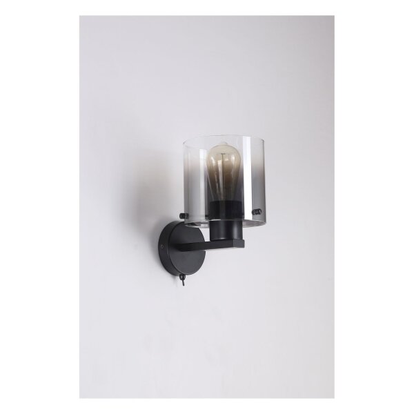 Wandlampe Metall Rauchglas E27 H:24 cm mit Schalter