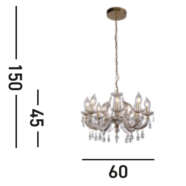 Lustre extérieur métal verre IP65 8 flammes L:60 cm