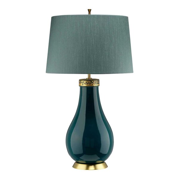 Tischleuchte Stoff Keramik E27 73,5 cm hoch Grün Blau