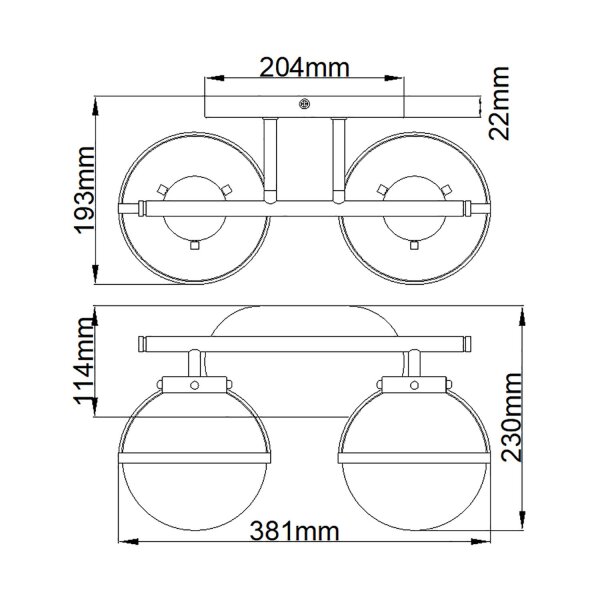 Lampe de salle de bain miroir métal verre L : 38,1 cm IP44 en laiton antique