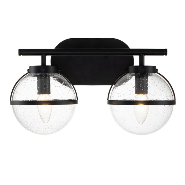 Lampe de salle de bain verre métal IP44 largeur 38,1 cm noir