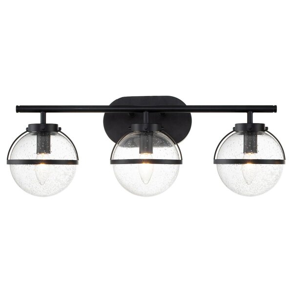 Lampe de salle de bain noire métal verre 60,6 cm de large IP44 mur