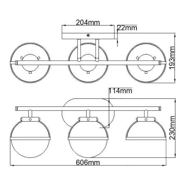 Lampe de salle de bain noire métal verre 60,6 cm de large IP44 mur