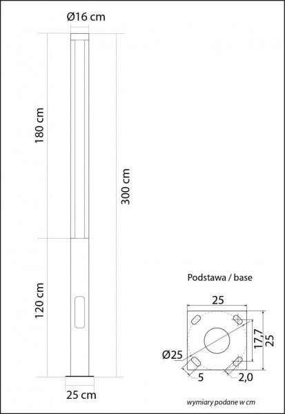 Borne déclairage LED XXL aluminium IP65 44 W 4000 K 300 cm
