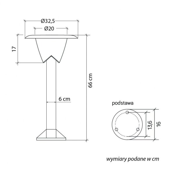 Lampe dextérieur IP65 66 cm noir blanc E27
