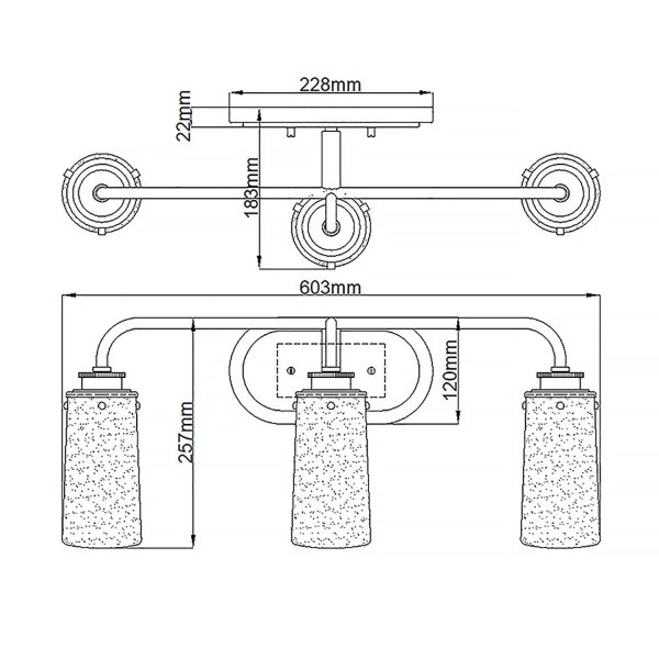 Lampe de salle de bain miroir L : 60,3 cm IP44 3x E27 métal verre