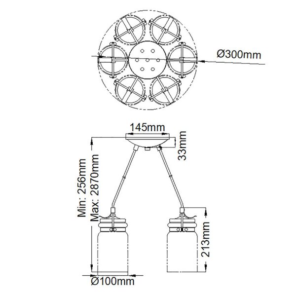 Suspension métal verre 6x E27 en laiton ajustable