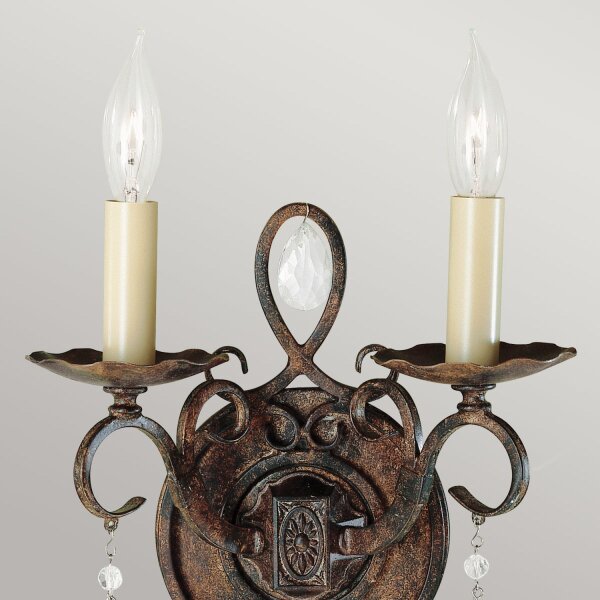 Applique en métal cristal 2x E14 H : 29,8 cm en bronze antique