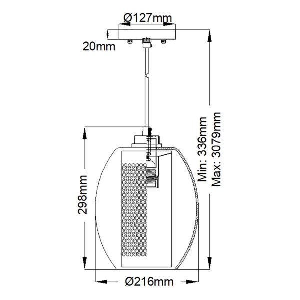 Hängelampe Glas Metall Ø 21,6 cm H: max. 307,9 cm rund