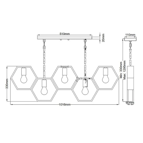 Hängeleuchte Metall L: 101,6 cm höhenverstellbar Schwarz Gold