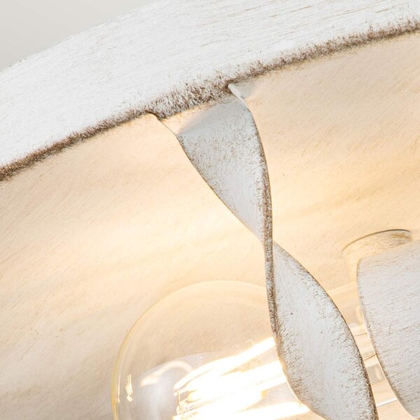 Lampe de plafonnier style rustique D : 33 cm rond Shabby blanc antique