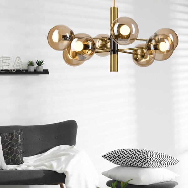 Deckenleuchte E14 Metall Glas 8-flammig B:68 cm in Gold