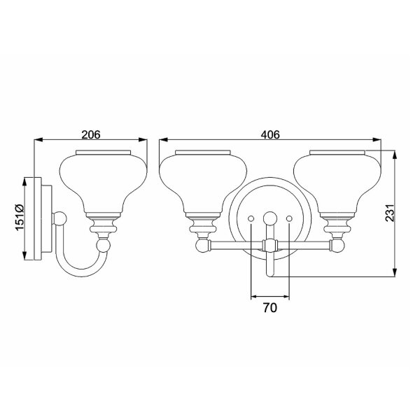 Wandlampe Bad Metall Glas 40,6 cm breit IP44 mit 2x G9 LED