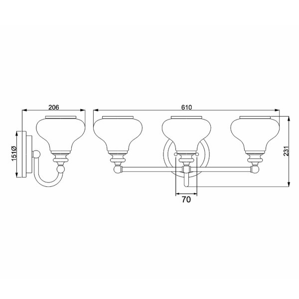 Lampe de salle de bain LED G9 IP44 L : 61 cm laiton blanc