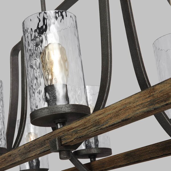 Grande lampe à suspendre 116,8 cm de long 8x E27 Rustique Métal Verre Bois