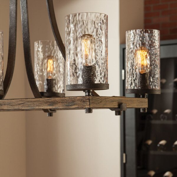 Grande lampe à suspendre 116,8 cm de long 8x E27 Rustique Métal Verre Bois