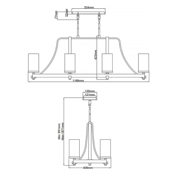 Grande lampe à suspendre 116,8 cm de long 8x E27 Rustique Métal Verre Bois