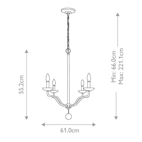 Weißer Kronleuchter Metall 61 cm breit für 4x E14 Landhaus Stil