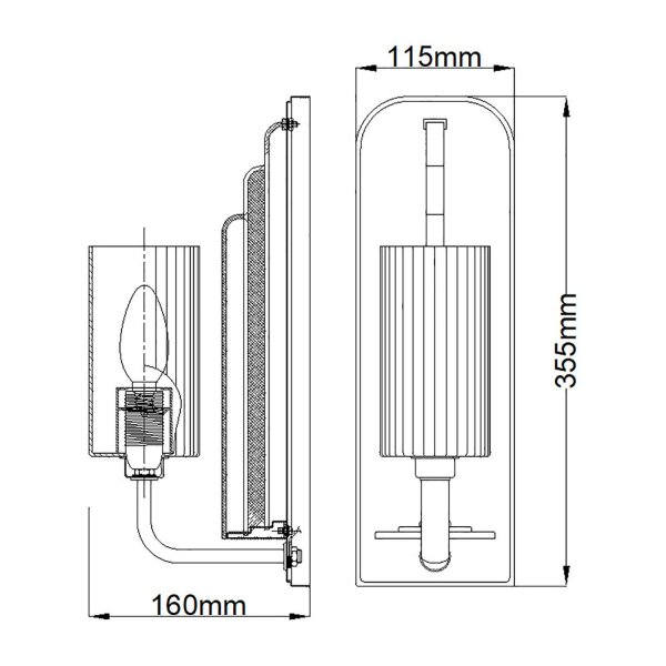 Wandlampe Metall Glas E14 35,5 cm hoch Nickel poliert