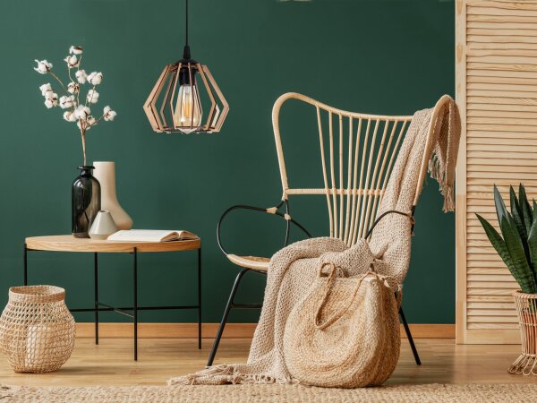 Suspension confortable en bois E27 20,5 cm noir naturel