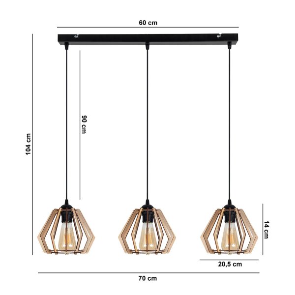 Gemütliche Hängelampe Schwarz Natur Holz E27 70 cm lang