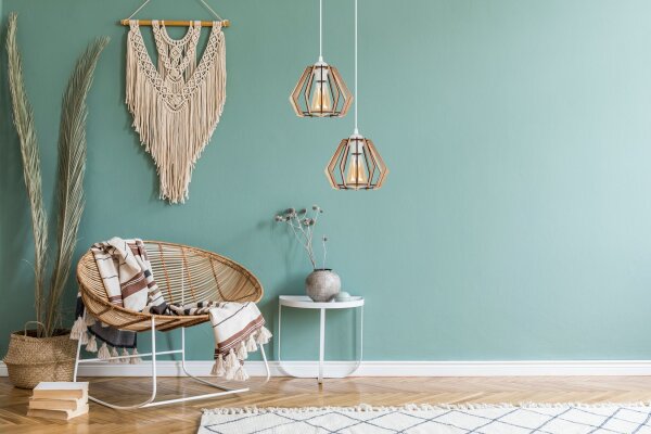 Suspension bois 2 flammes E27 L:35 cm Scandinave