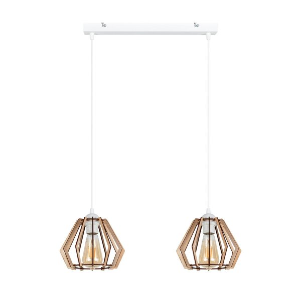 Hängelampe Skandinavisch Holz Metall Weiß E27 L:60 cm