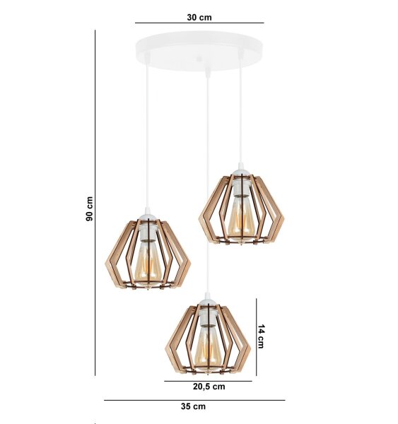 Runde Hängelampe E27 Holz Metall Weiß B:35 cm gemütlich