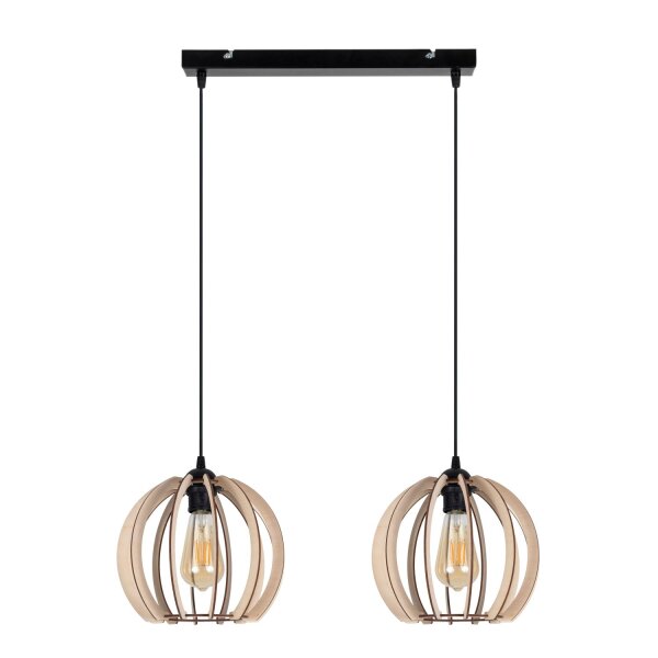 Lampe à suspendre allongée bois métal E27 2 flammes L:60 cm