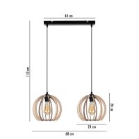 Längliche Hängelampe Holz Metall E27 2-flammig...