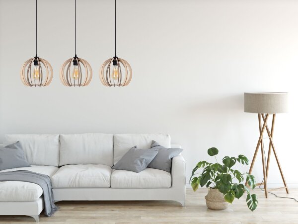 Lange Hängelampe Holz Metall E27 L:80 cm wohnlich