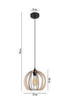Suspension ronde abat-jour bois métal E27...