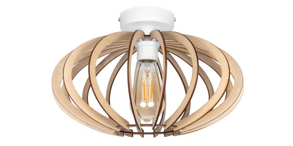 Lampe de plafonnier décorative en bois E27 ronde Ø35 cm en blanc