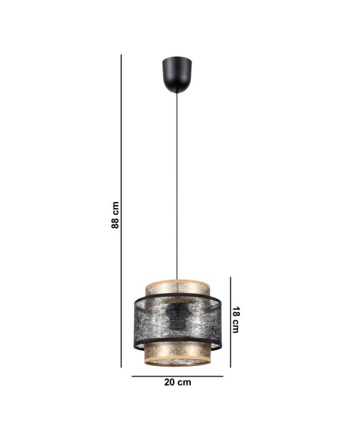 Blendarme Lampe à suspendre tissu métal noir or Ø20 cm