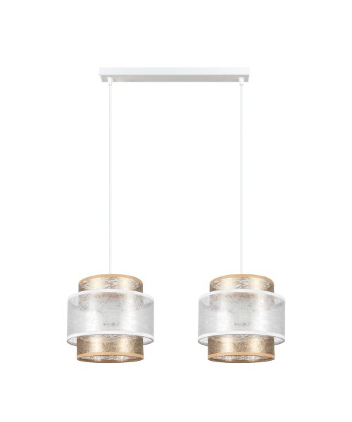 Suspension longue tissu blanc or 48 cm E27 faible éblouissement