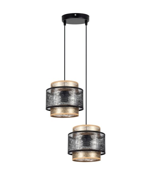Suspension Tissu Noir Or L:33 cm E27 faible éblouissement