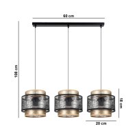 Lampe à suspendre 3 flammes noir or E27 tissu...
