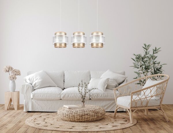 Suspension allongée tissu métal E27 3-flmg 75 cm