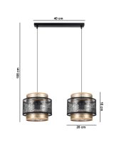 Pendelleuchte Schwarz Gold 2-flammig E27 Stoff blendarm