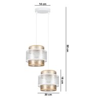 Tissu Suspension Blanc Or E27 2 feux L:33 cm