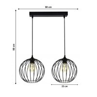 Suspension E27 noir métal 2 flammes L:60 cm