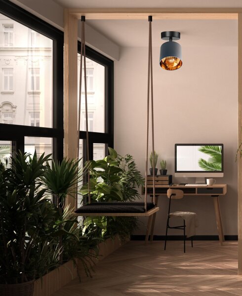 Spot de plafond flexible Tissu Gris Or Ø15 cm faible éblouissement