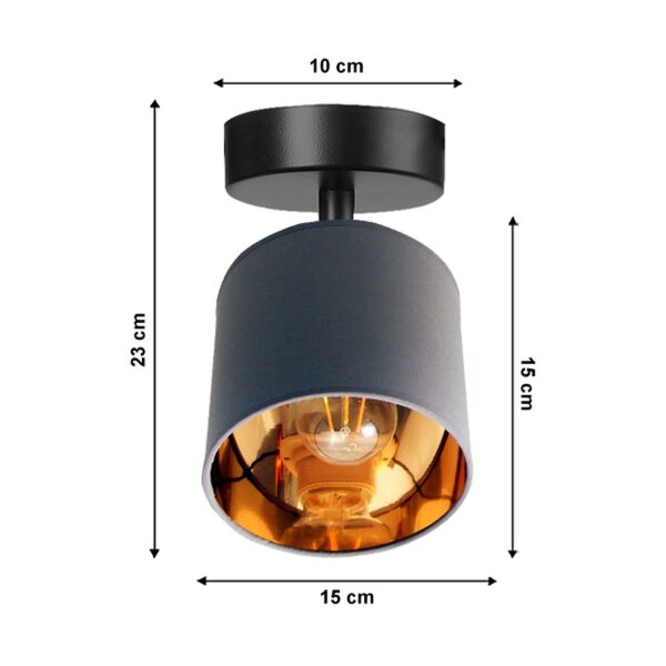 Spot de plafond flexible Tissu Gris Or Ø15 cm faible éblouissement