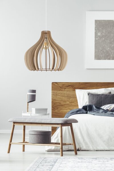 Pendelleuchte Holz Metall Weiß E27 Ø40 cm gemütlich
