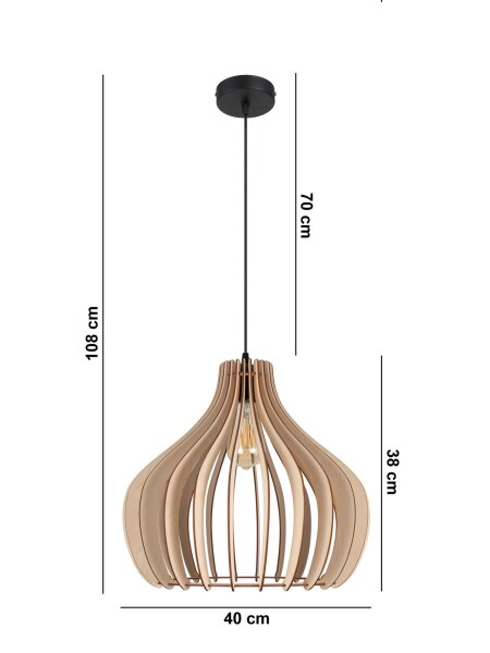 Lampe à suspendre bois métal noir E27 Ø40 cm rond confortable